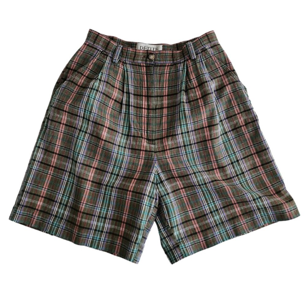 Petite Sophisticate Plaid Shorts | EUC | 6P | Olive Green, Lavender, Coral Multi - Picture 7 of 16